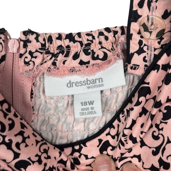 Dressbarn Pink & Black Summer Smocked Patterned Sundress with Front Bow Size 18W - Picture 8 of 11